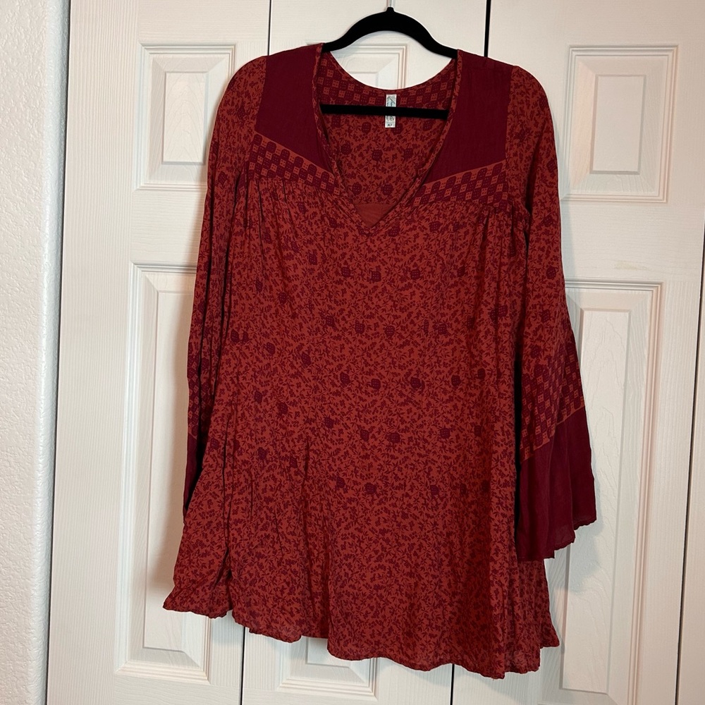 Free People Oversized Tunic Dress Long Sleeve Bell Sleeve Sz Small Bohemian Boho